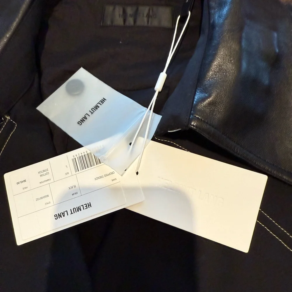 Helmut Lang NWT Black Cropped Trench Coat with Leather Accents - Picture 13 of 16